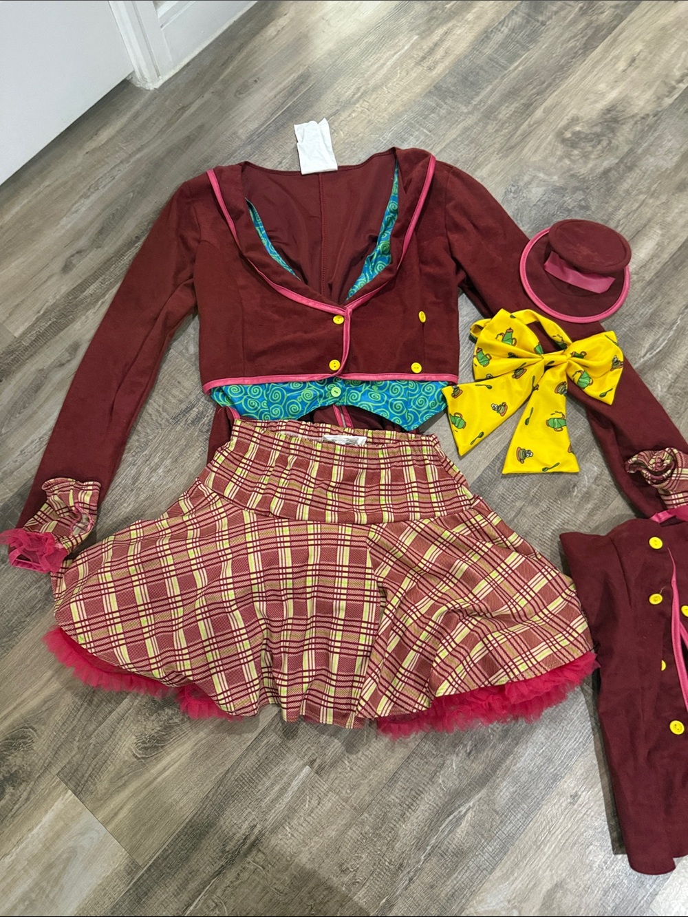 California Costumes Burgundy Plaid Clown Outfit with Yellow Bow
